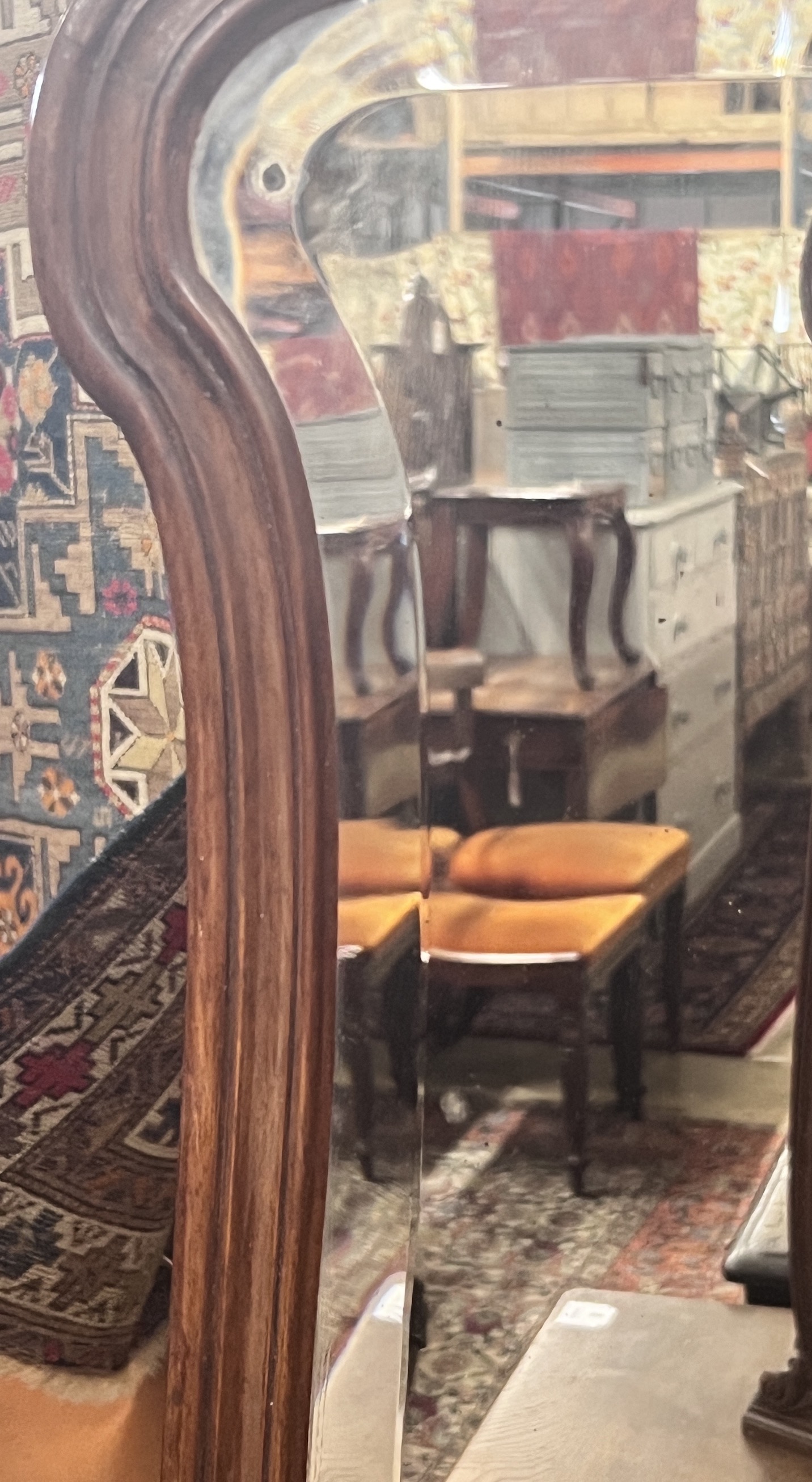 A late 19th century French mahogany triple folding dressing table mirror, width 146cm, height 105cm